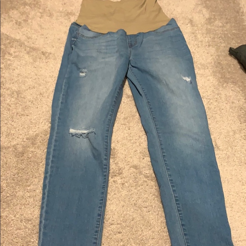 Distressed light washed maternity jeans